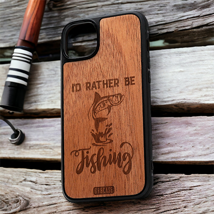 iPhone 14 Wood Phone Case - "I'd Rather Be Fishing"