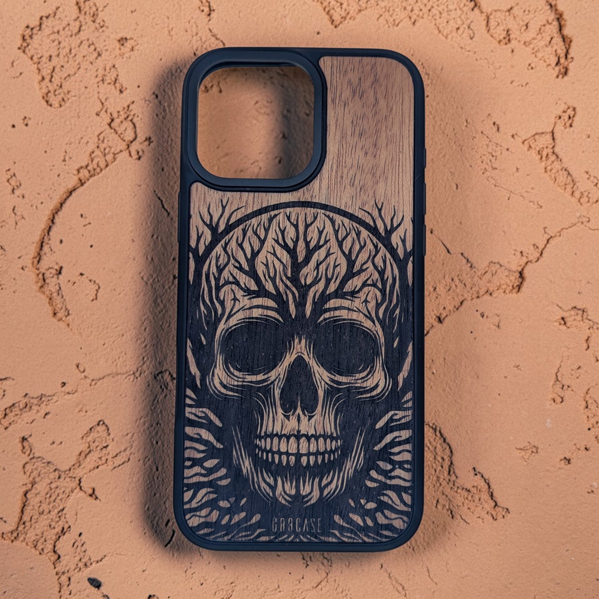The Memento Mori Grove | Skull &amp; Branches Engraving | GR8CASE Wood Phone Case