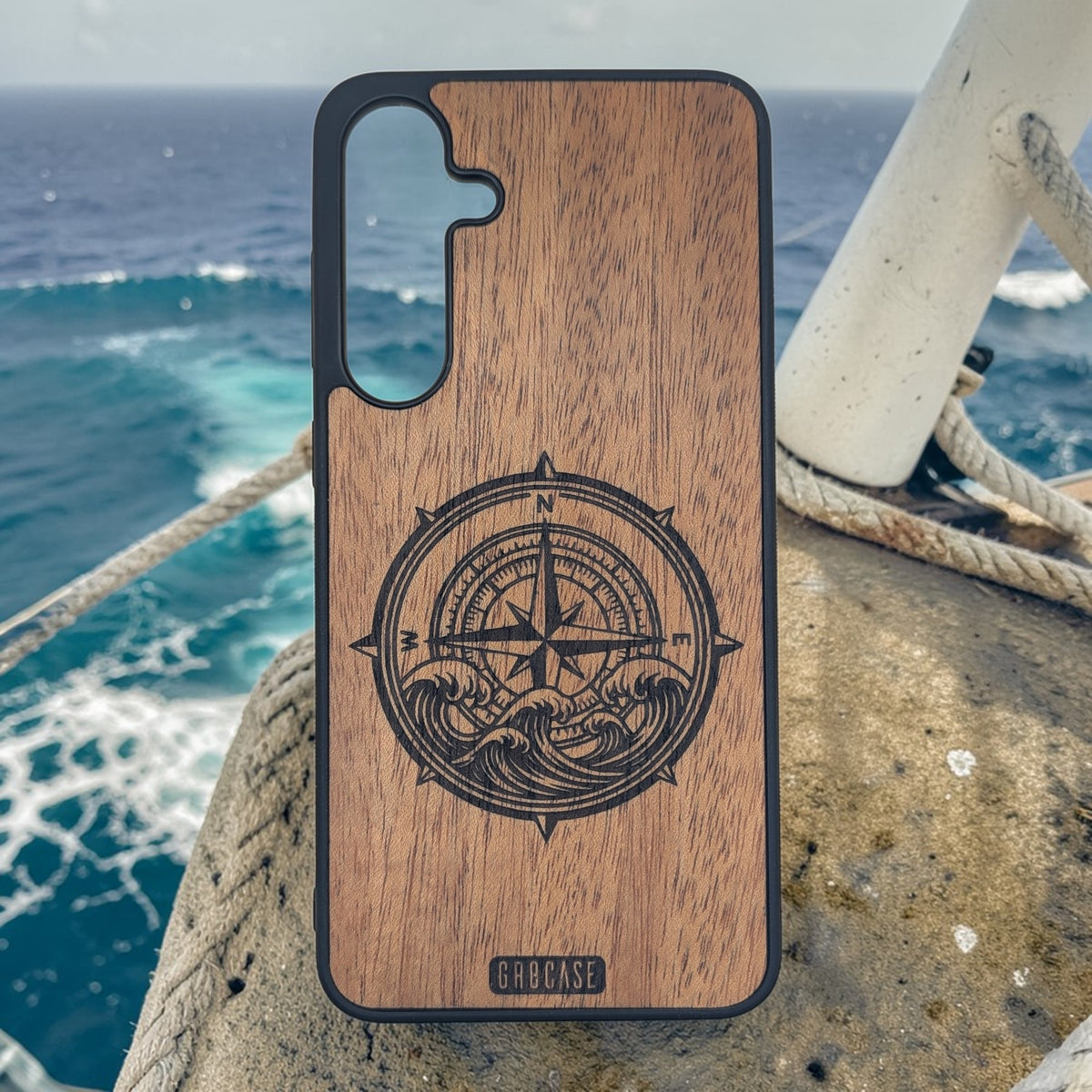 The Mariner’s Direction | Nautical Compass &amp; Waves | GR8CASE Wood Phone Case