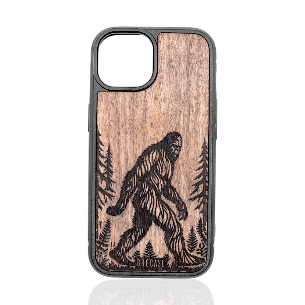 Bigfoot wood phone case for iPhone and Samsung – Forest Stalker engraved design