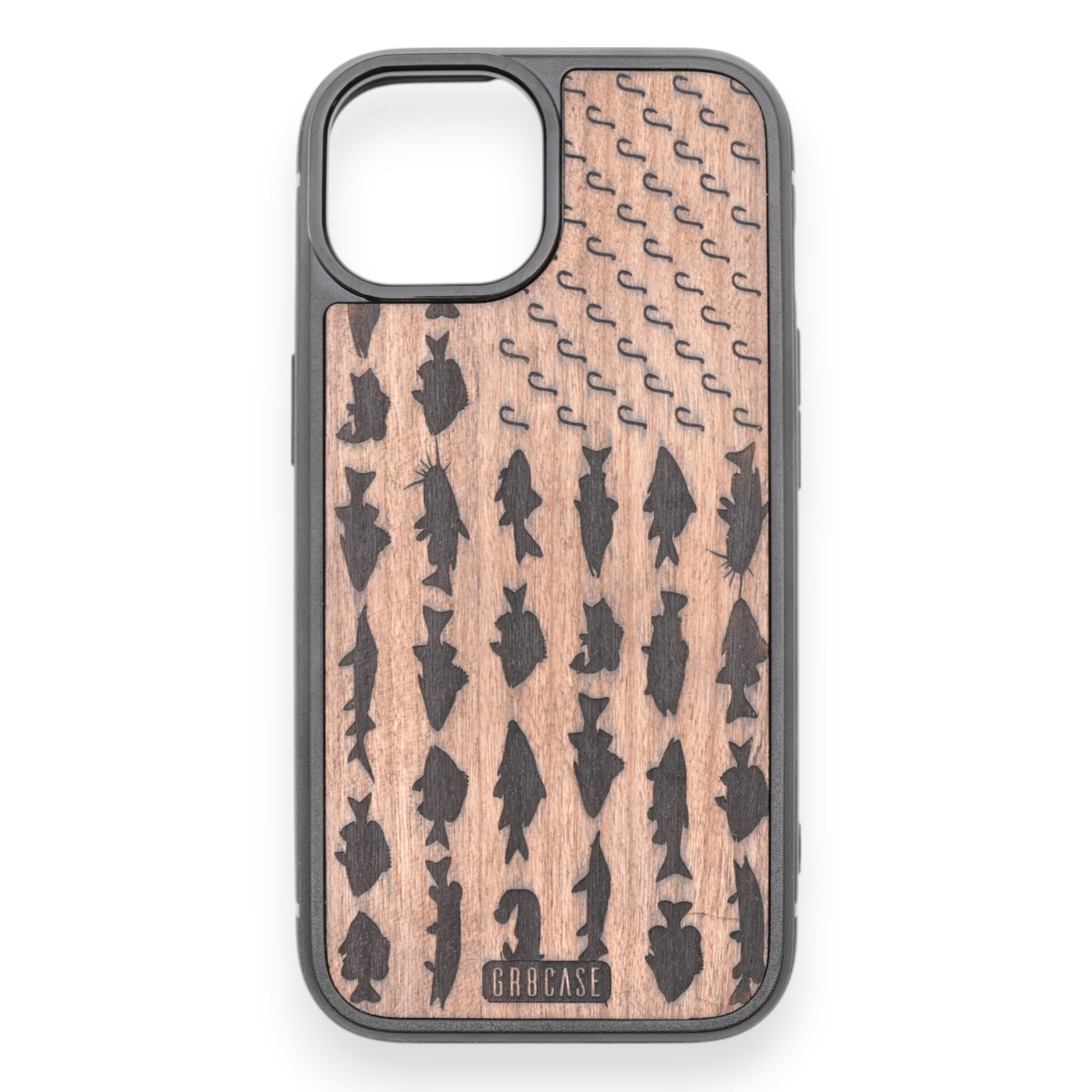 engraved American flag fishing wood phone case with cherry wood for iPhone and Samsung