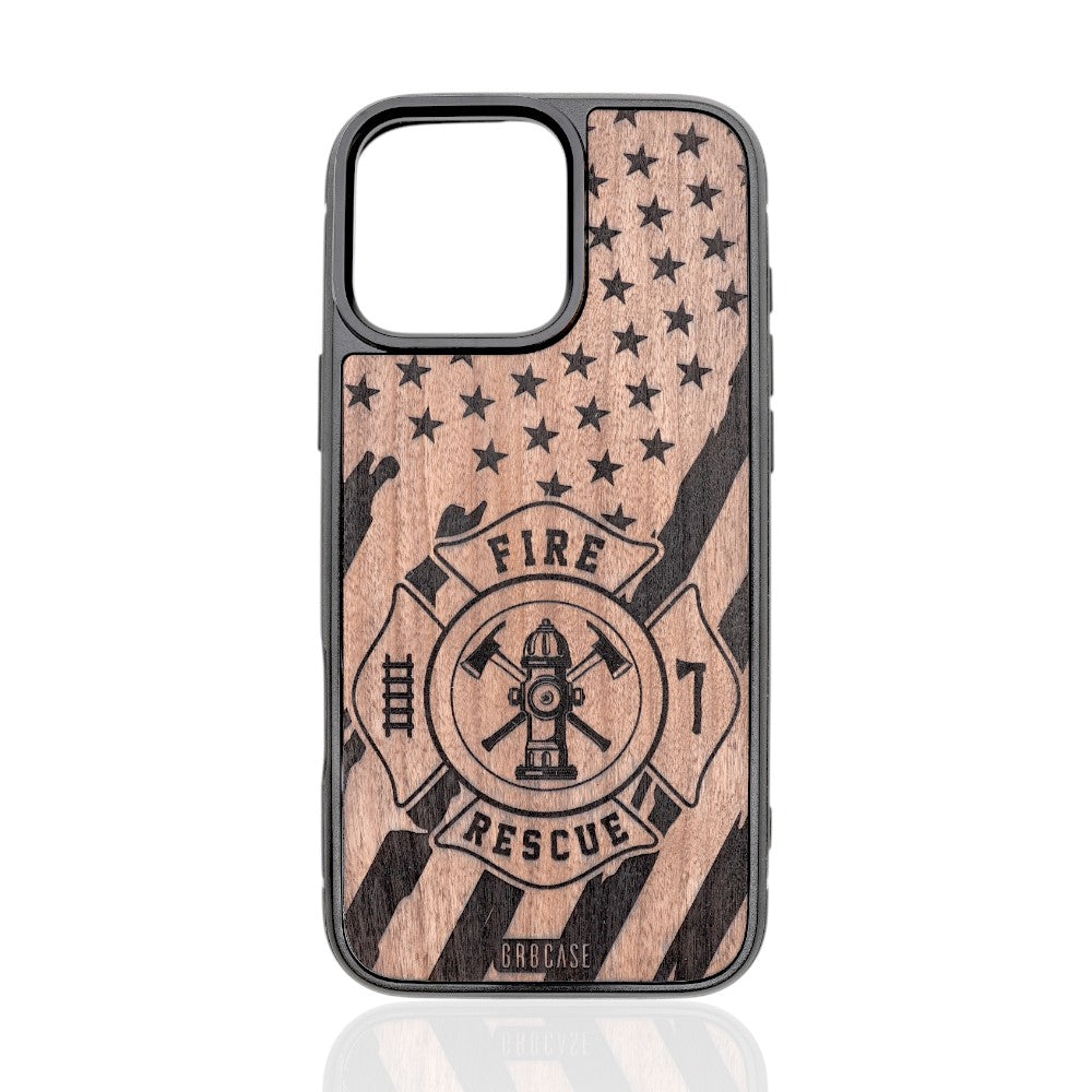 Fire Rescue American Flag Design Wood Case - GR8CASE