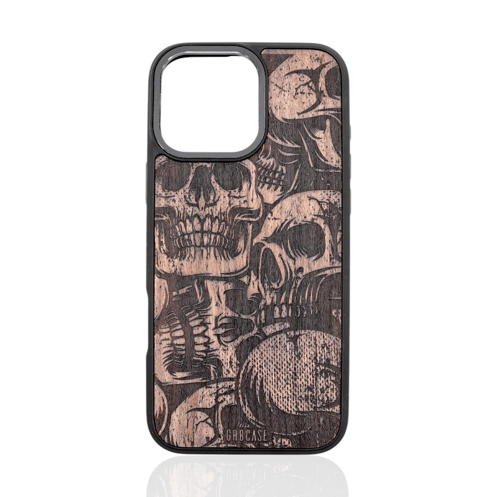engraved skulls wood phone case with cherry wood for iPhone and Samsung