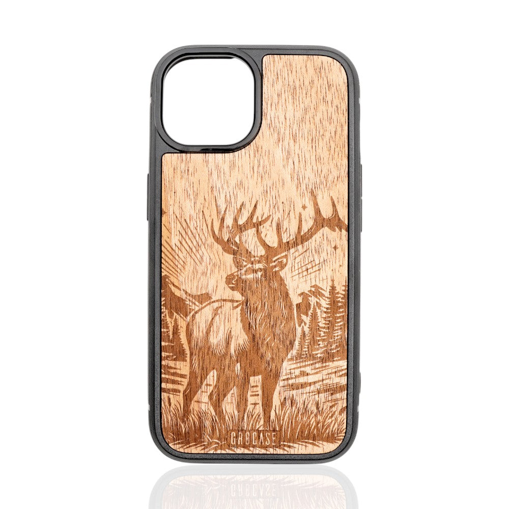Engraved deer wood phone case with cherry wood for iPhone and Samsung models