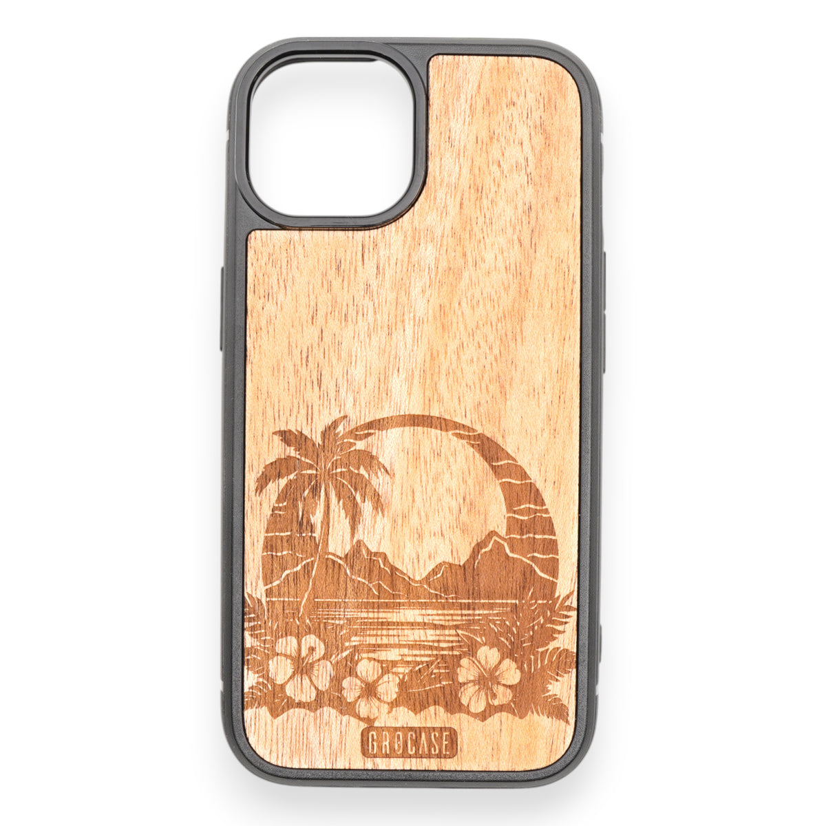 engraved tropical paradise wood phone case with cherry wood for iPhone and Samsung
