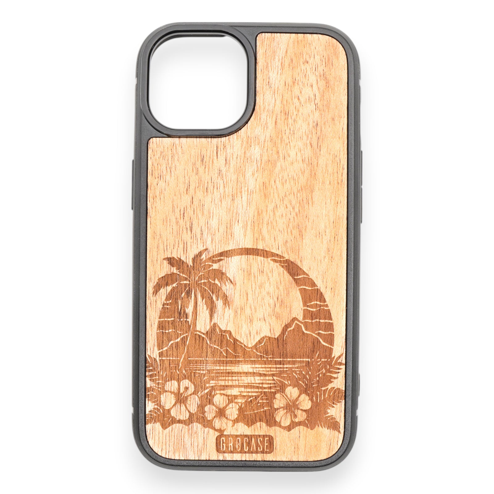 engraved tropical paradise wood phone case with cherry wood for iPhone and Samsung
