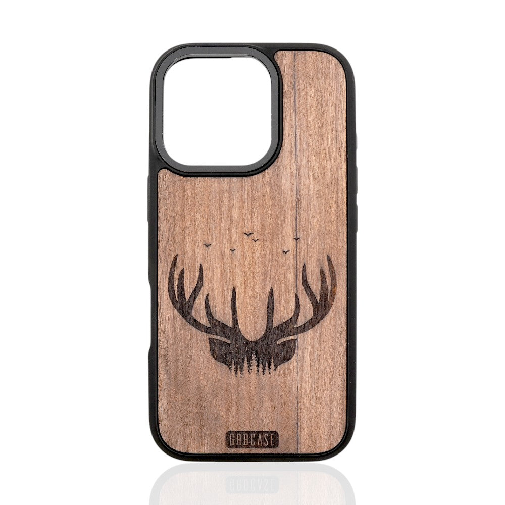 Majestic Double-Exposure Deer Antlers GR8CASE Wood Phone Case