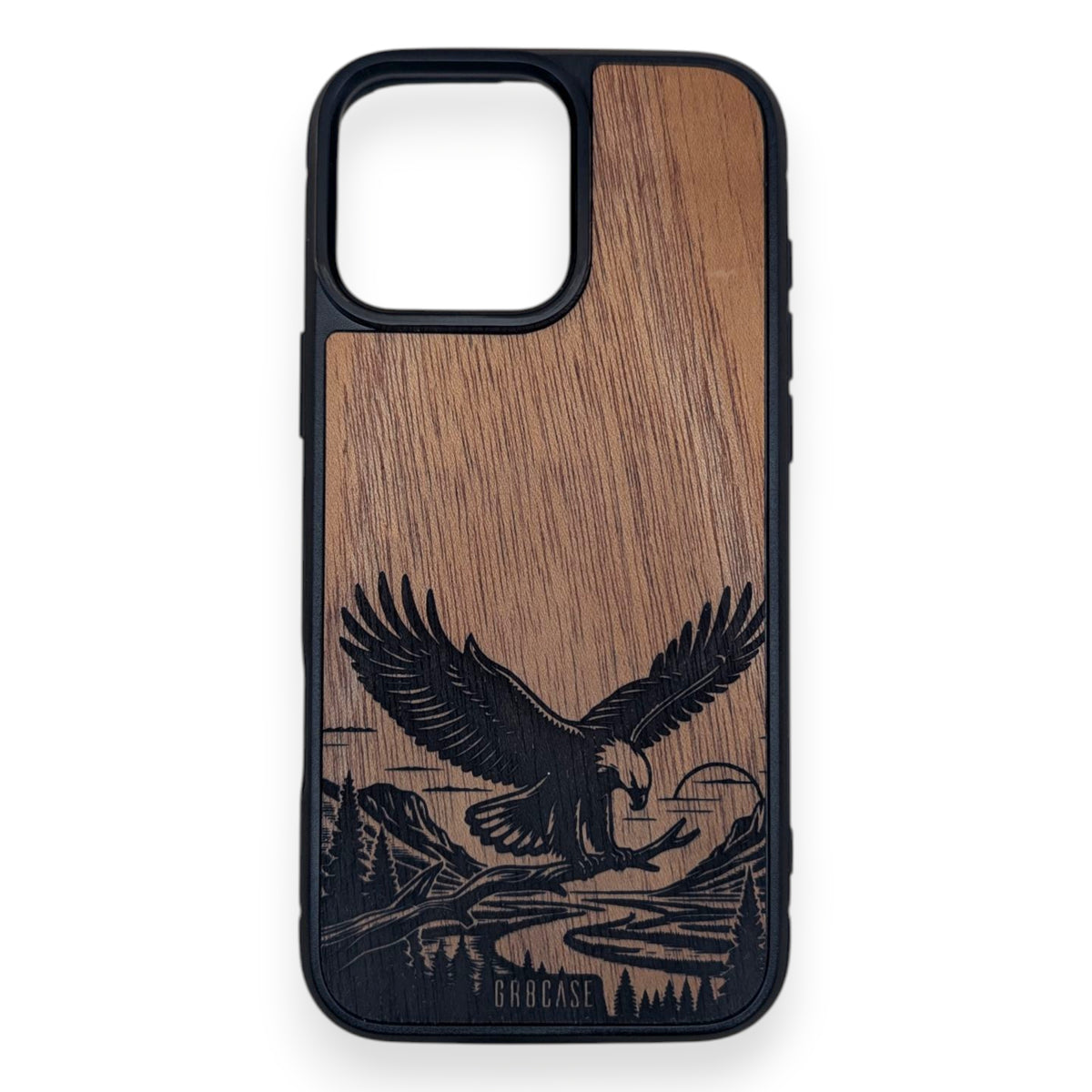 engraved eagle wood phone case with cherry wood for iPhone and Samsung