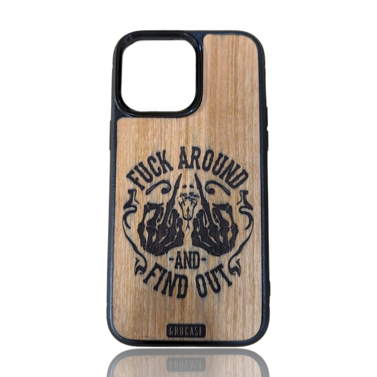 The Final Warning | FAFO Skeletal Hands Engraving | GR8CASE Wood Phone Case