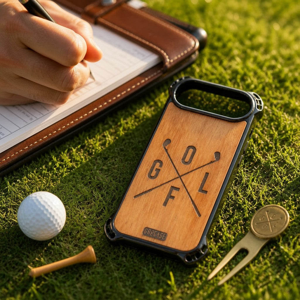 The Fairway Crest | Crossed Golf Clubs | GR8CASE Wood Phone Case