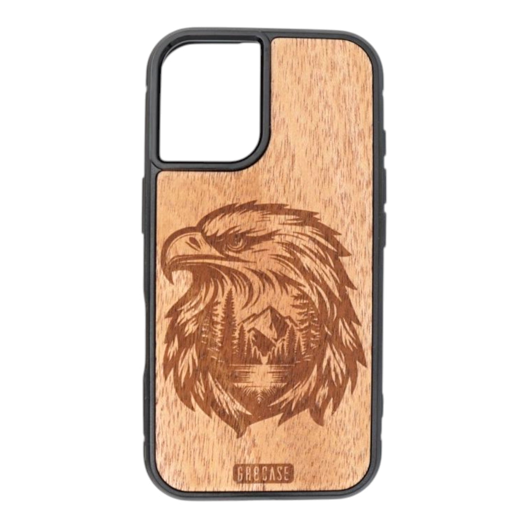 engraved eagle wood phone case with cherry wood for iPhone and Samsung by GR8CASE
