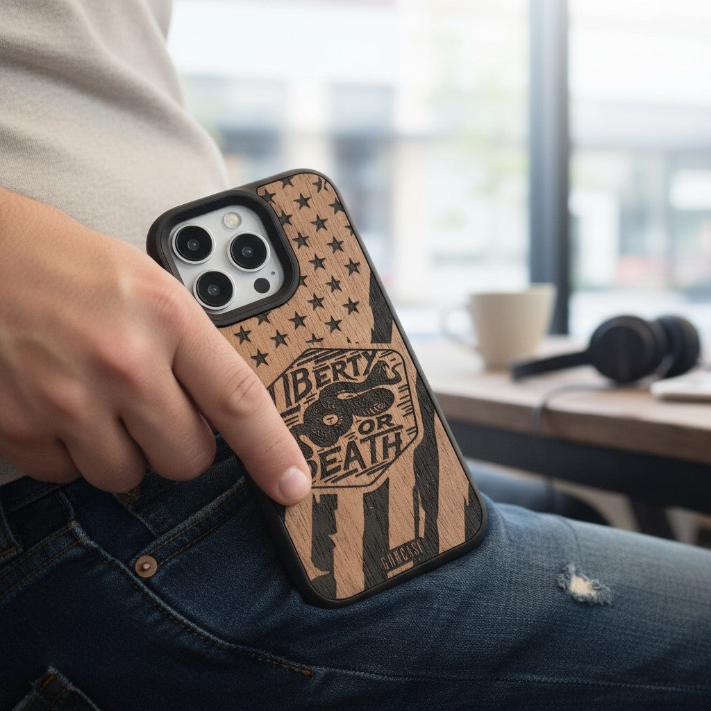 Liberty or Death USA Flag - GR8CASE Wood Phone Case