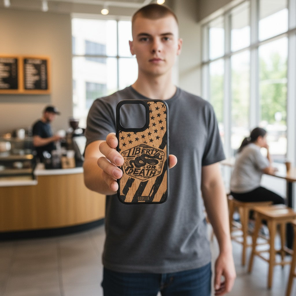 Liberty or Death USA Flag - GR8CASE Wood Phone Case