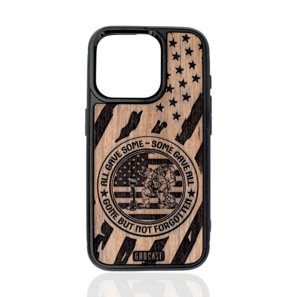 "All Gave Some, Some Gave All" Tattered Flag Soldier GR8CASE Wood Phone Case For iPhone