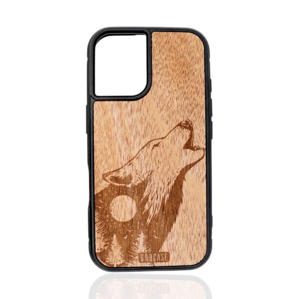 Howling  Wolf Double Exposure Design GR8CASE Wood Phone Case For iPhone