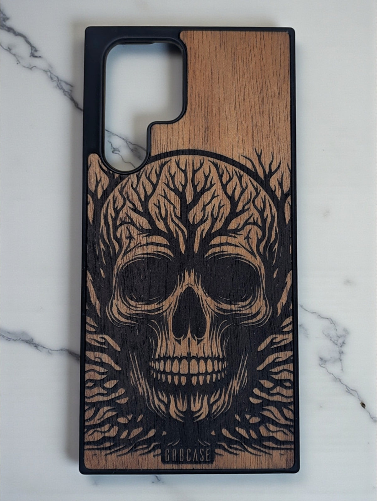 The Memento Mori Grove | Skull &amp; Branches Engraving | GR8CASE Wood Phone Case