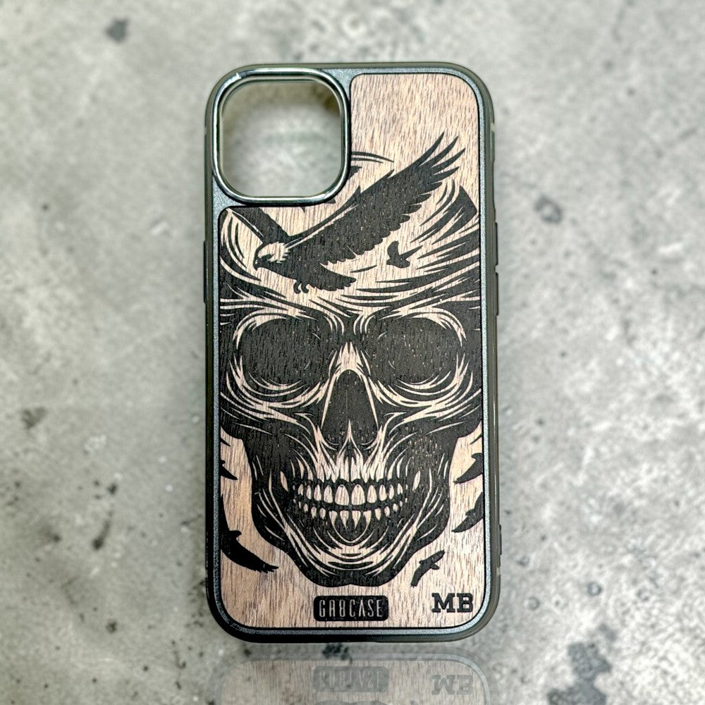 The Sovereign Spirit | Skull &amp; Swooping Eagles Engraving | GR8CASE Wood Phone Case