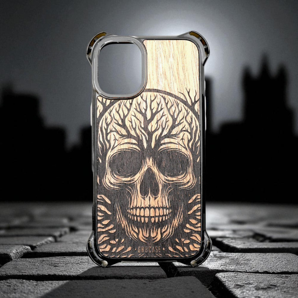 The Memento Mori Grove | Skull &amp; Branches Engraving | GR8CASE Wood Phone Case