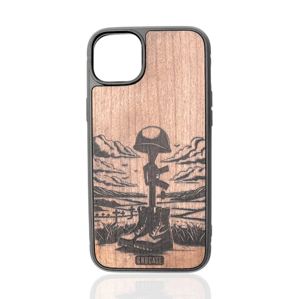 battlefield cross wood phone case with cherry wood engraving for iPhone and Samsung models