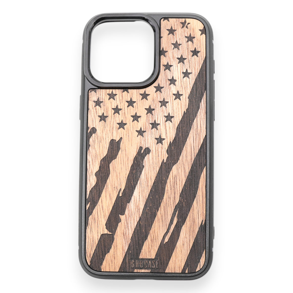 Tattered American flag engraved on rustic wood GR8CASE phone case 