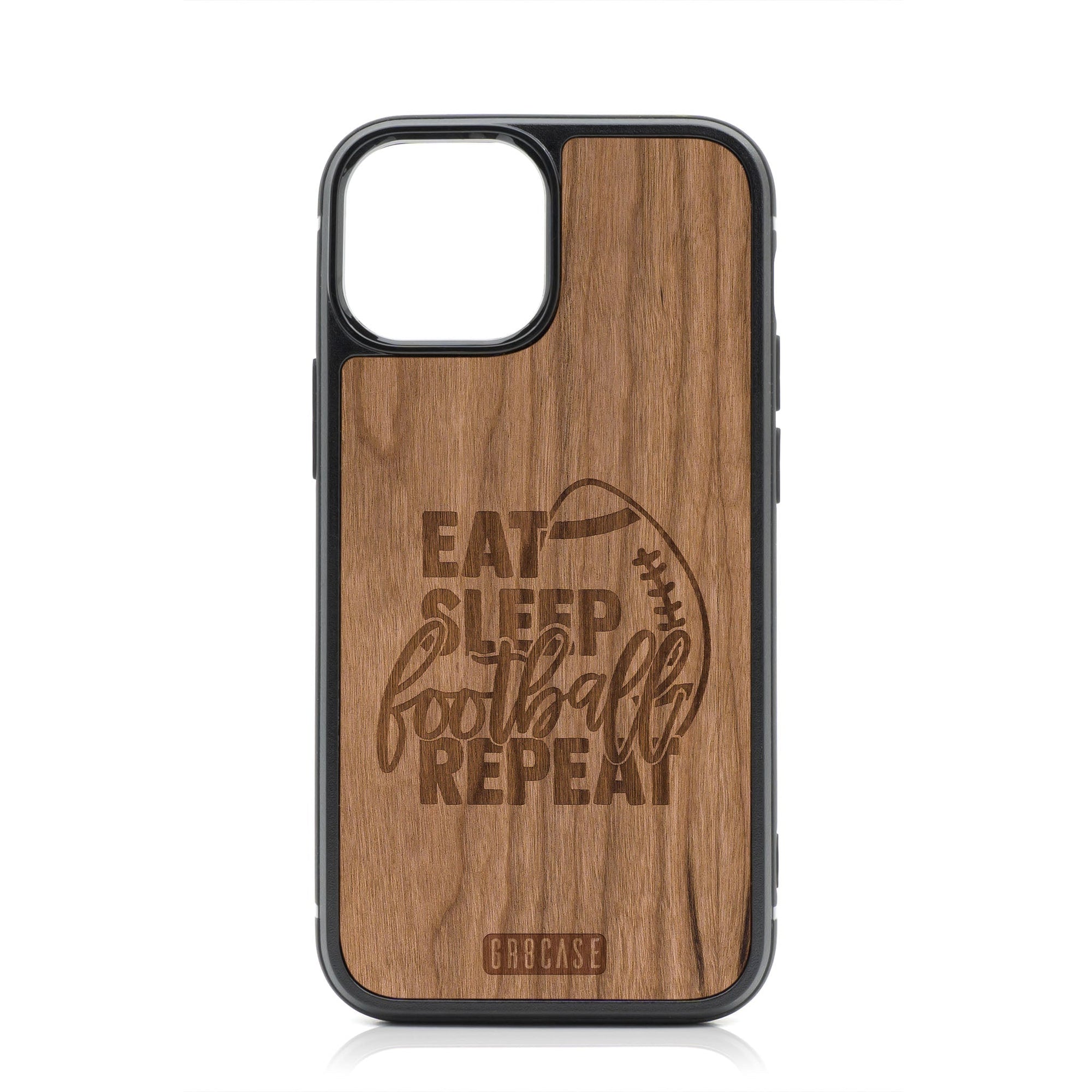 Eat Sleep Football Repeat Design MagSafe Compatible Wood Case For iPhone 16 Plus