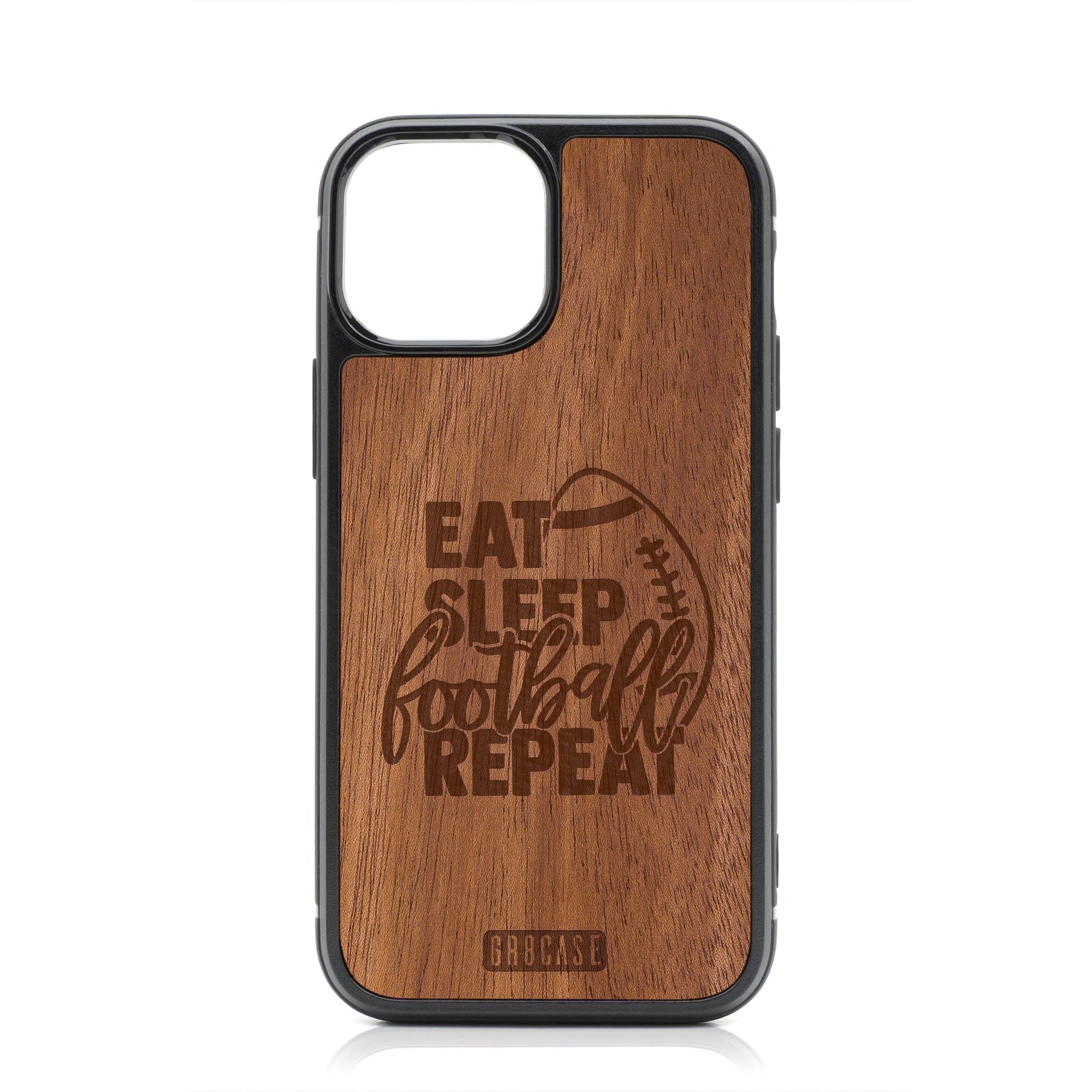 Eat Sleep Football Repeat Design MagSafe Compatible Wood Case For iPhone 16 Plus