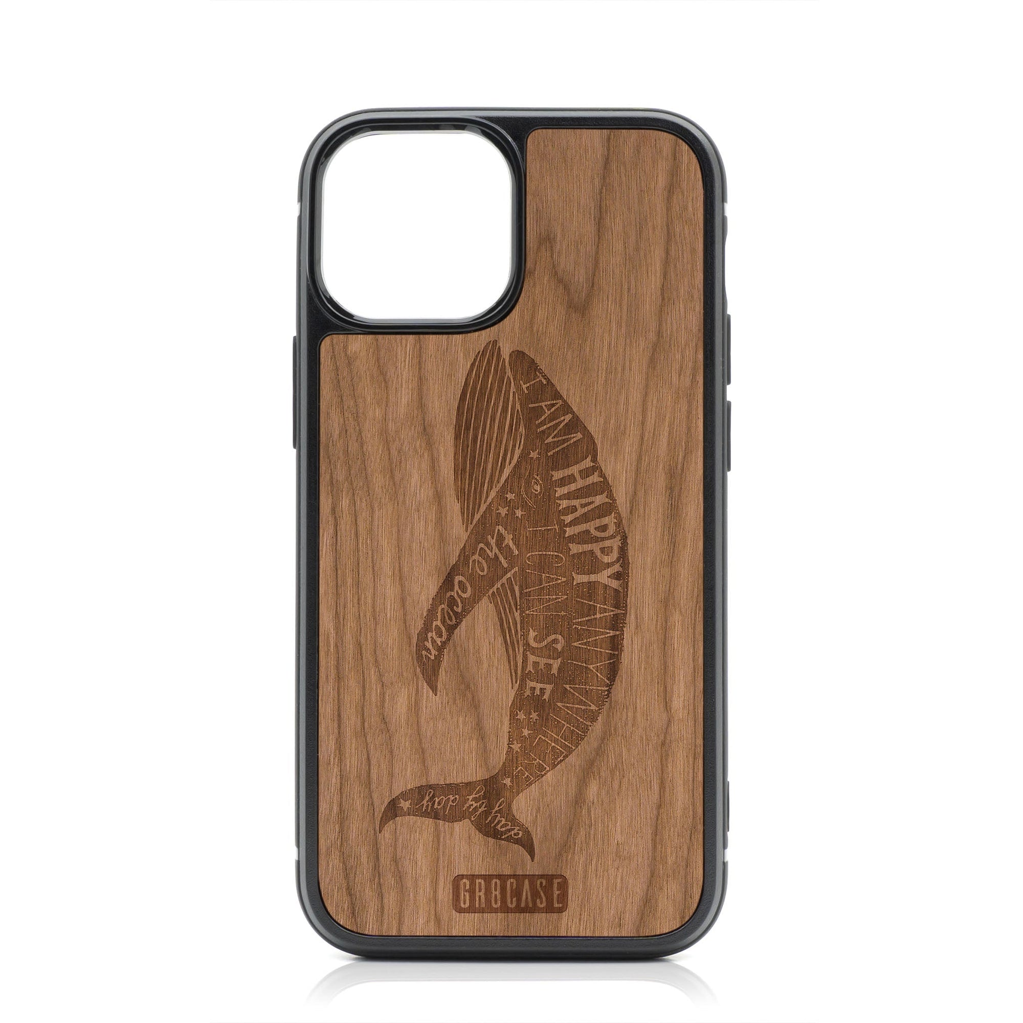 Happy Anywhere I Can See The Ocean (Whale) Design MagSafe Compatible Wood Case For iPhone 16 Plus