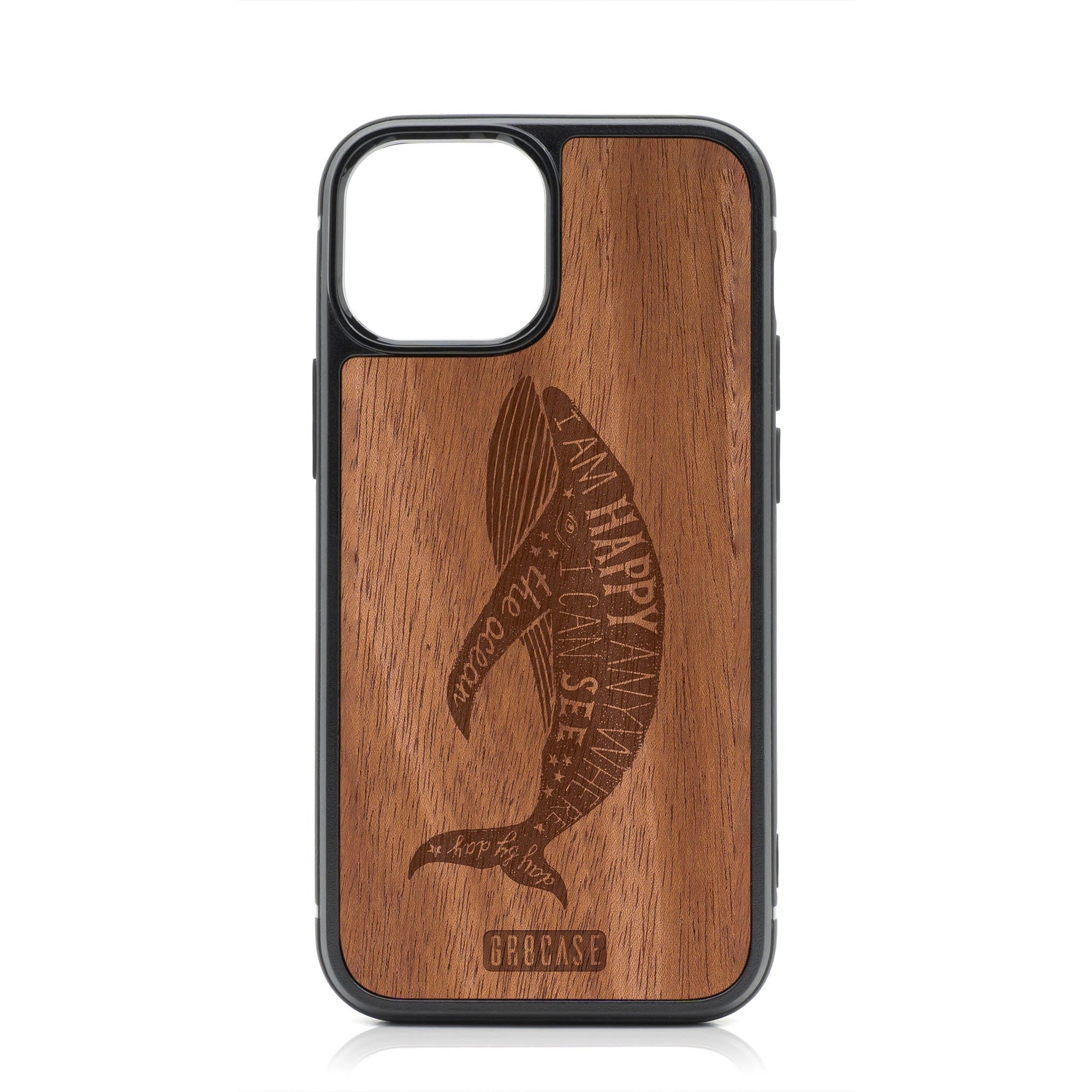 Happy Anywhere I Can See The Ocean (Whale) Design MagSafe Compatible Wood Case For iPhone 16 Plus