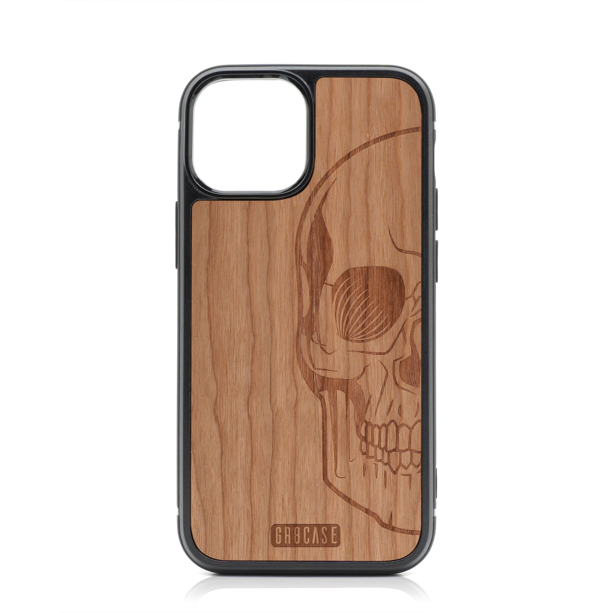 Half Skull Design MagSafe Compatible Wood Case For iPhone 16 Plus