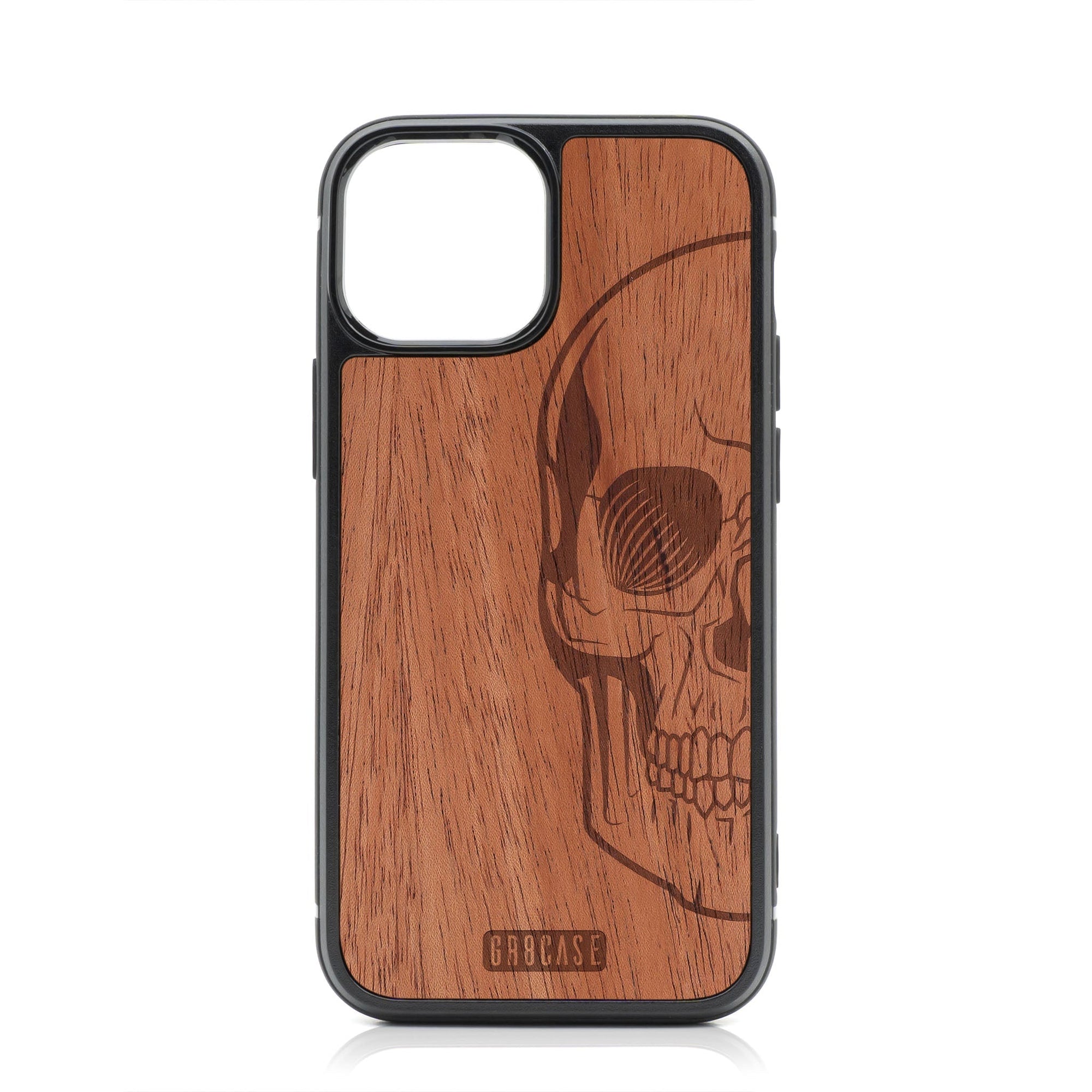 Half Skull Design MagSafe Compatible Wood Case For iPhone 16 Plus