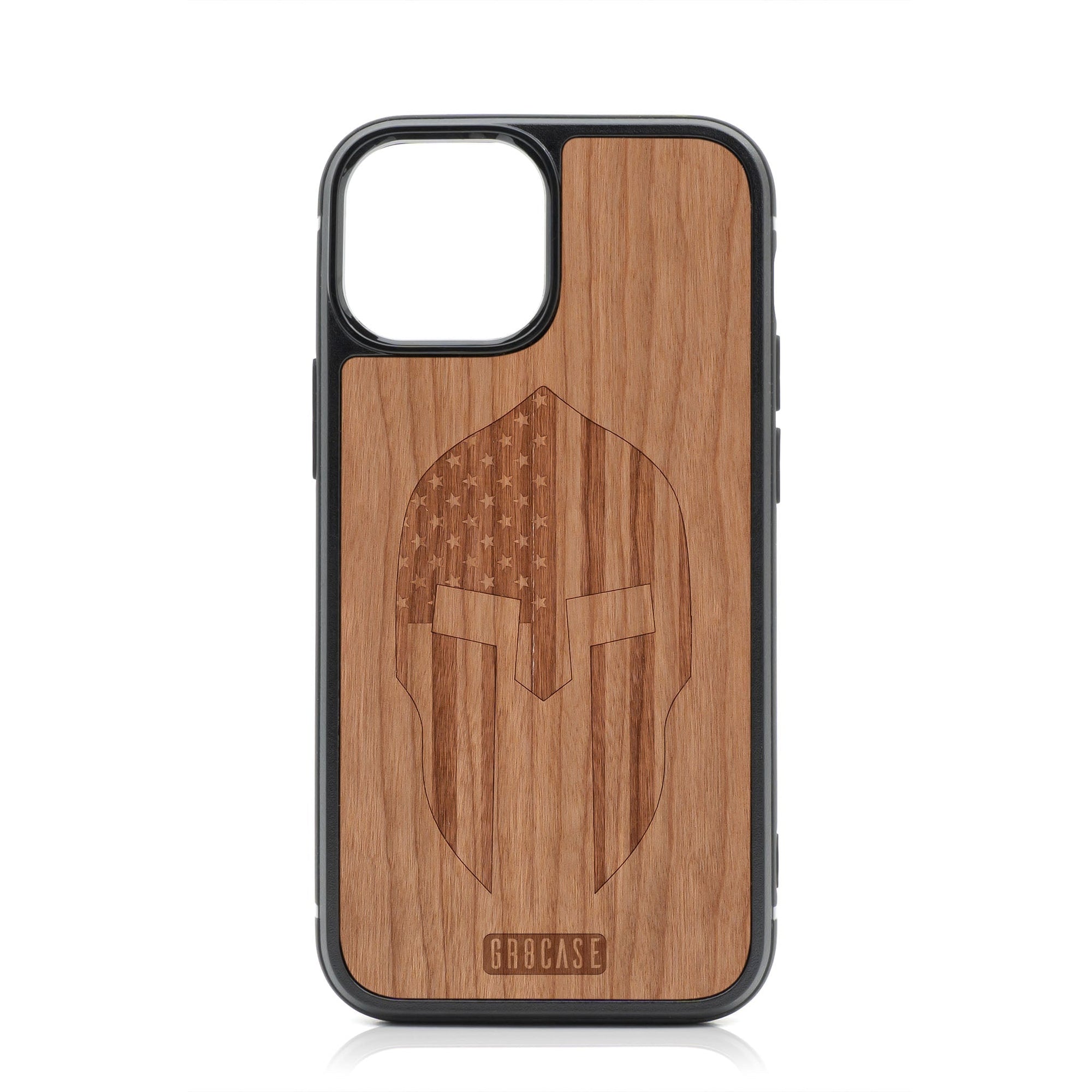 USA Spartan Helmet Design MagSafe Compatible Wood Case For iPhone 16 Plus