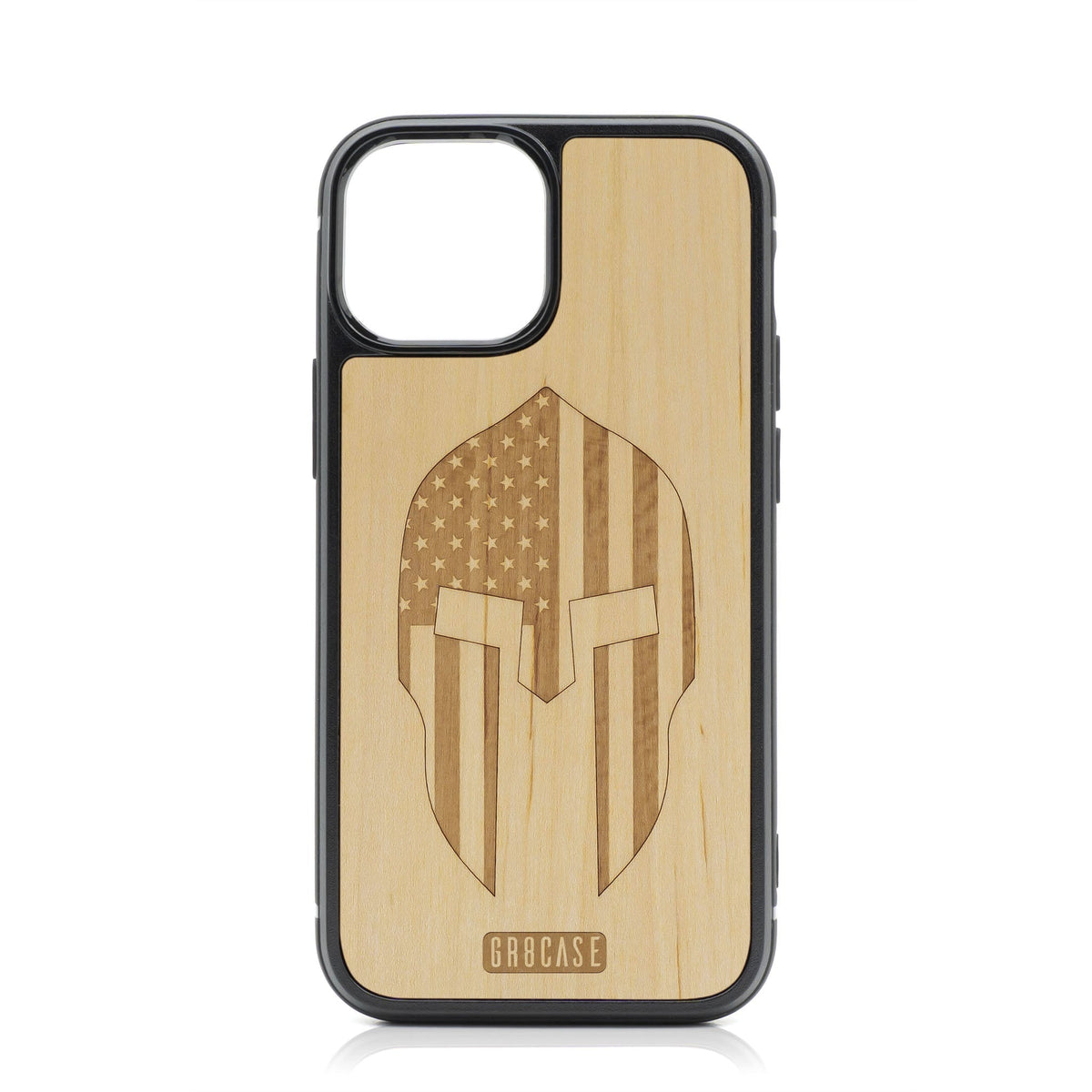 USA Spartan Helmet Design MagSafe Compatible Wood Case For iPhone 16 Plus
