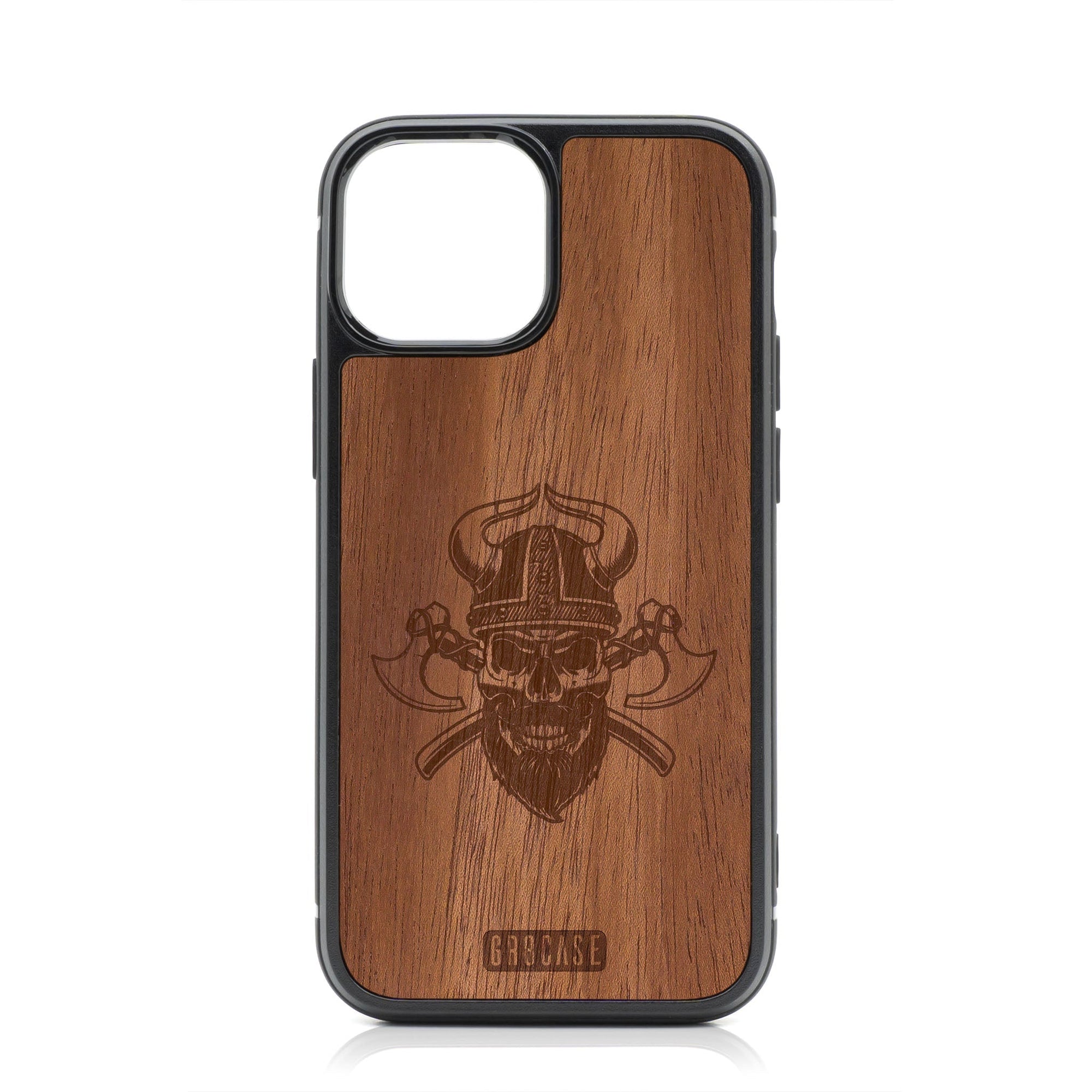 Viking Skull Design MagSafe Compatible Wood Case For iPhone 16 Plus