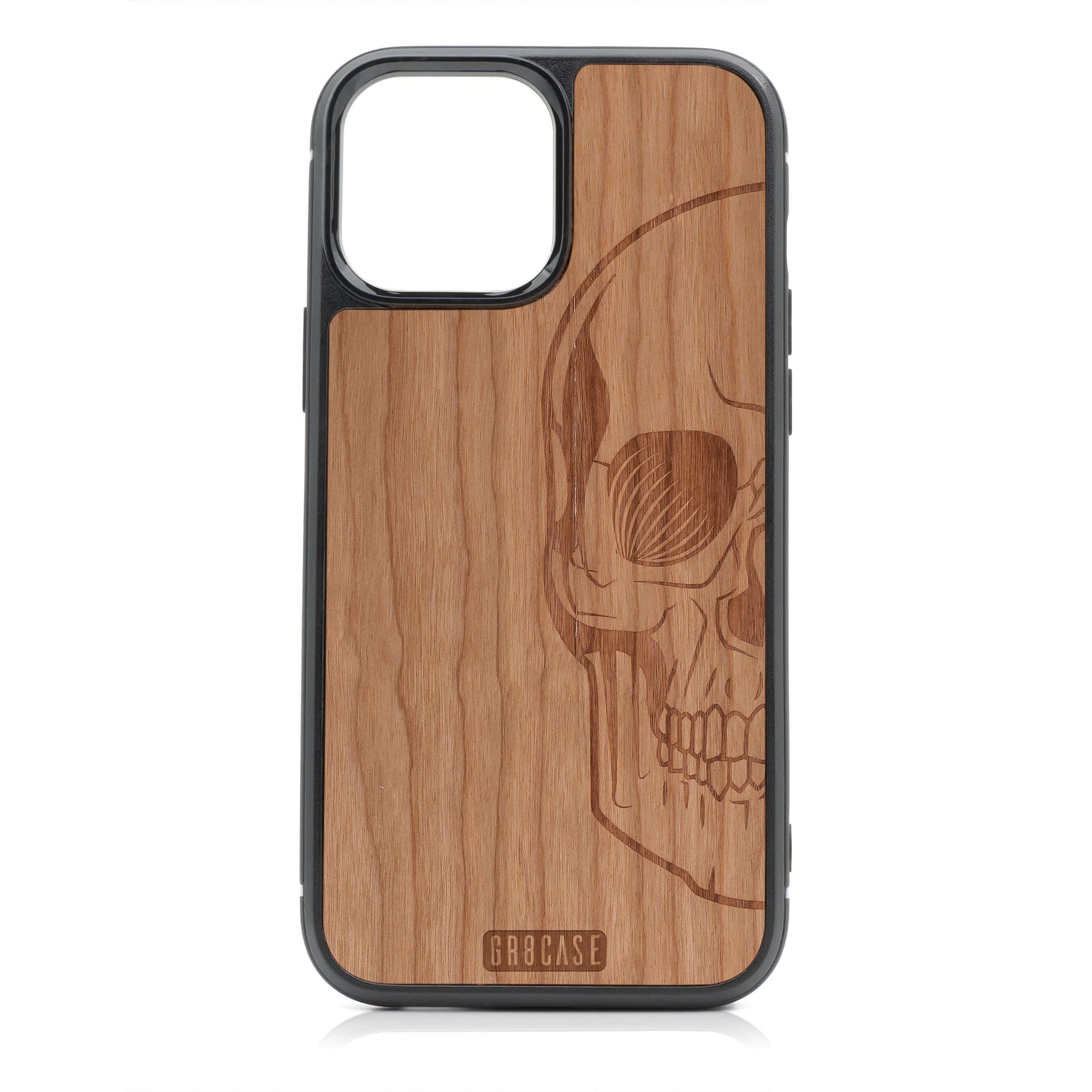 Half Skull Design MagSafe Compatible Wood Case For iPhone 16 Pro Max