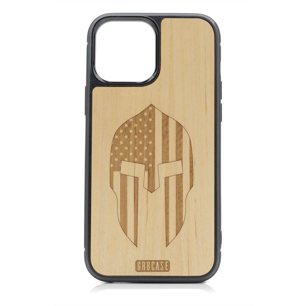 USA Spartan Helmet Design MagSafe Compatible Wood Case For iPhone 16 Pro Max
