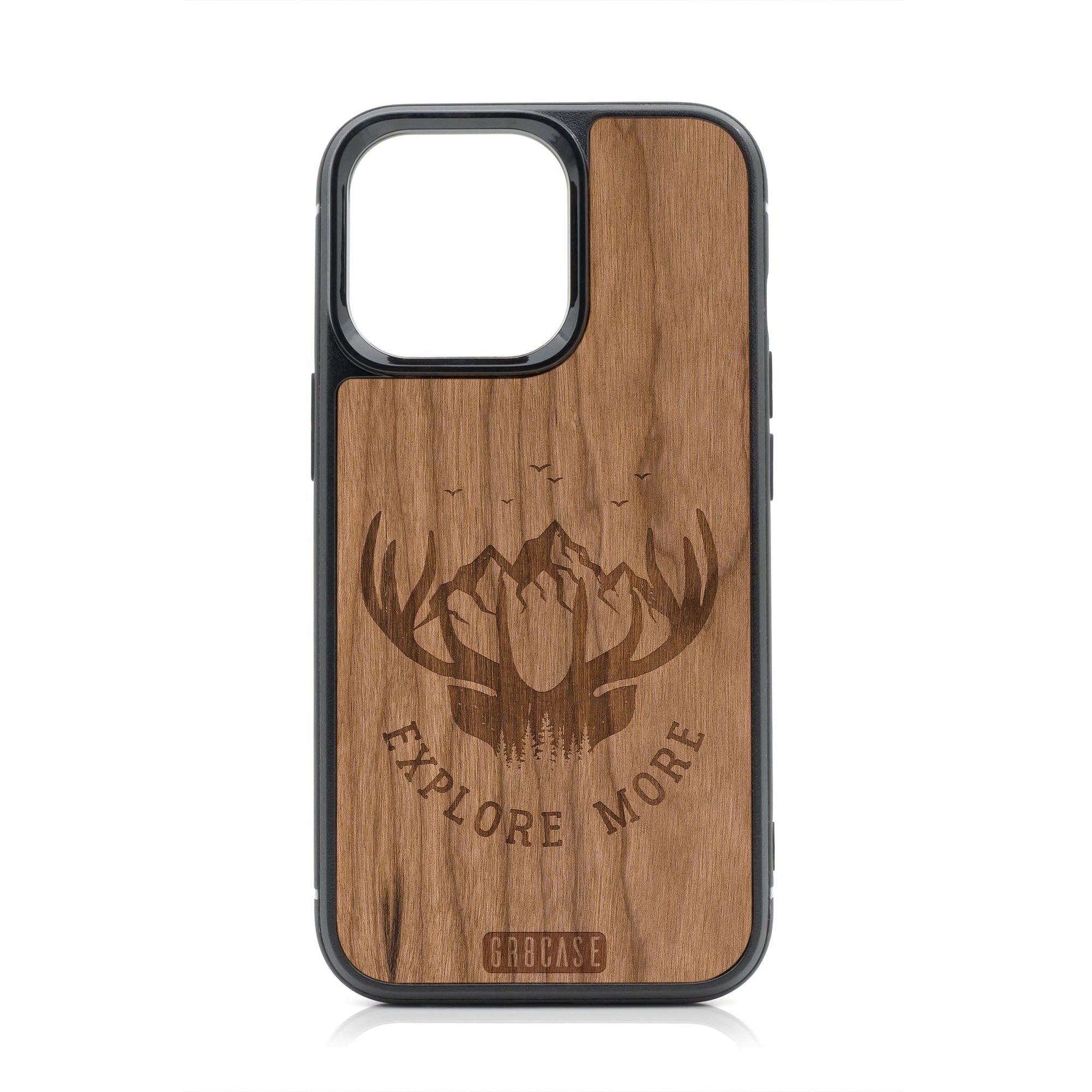 Explore More (Forest, Mountain & Antlers) Design MagSafe Compatible Wood Case For iPhone 16 Pro