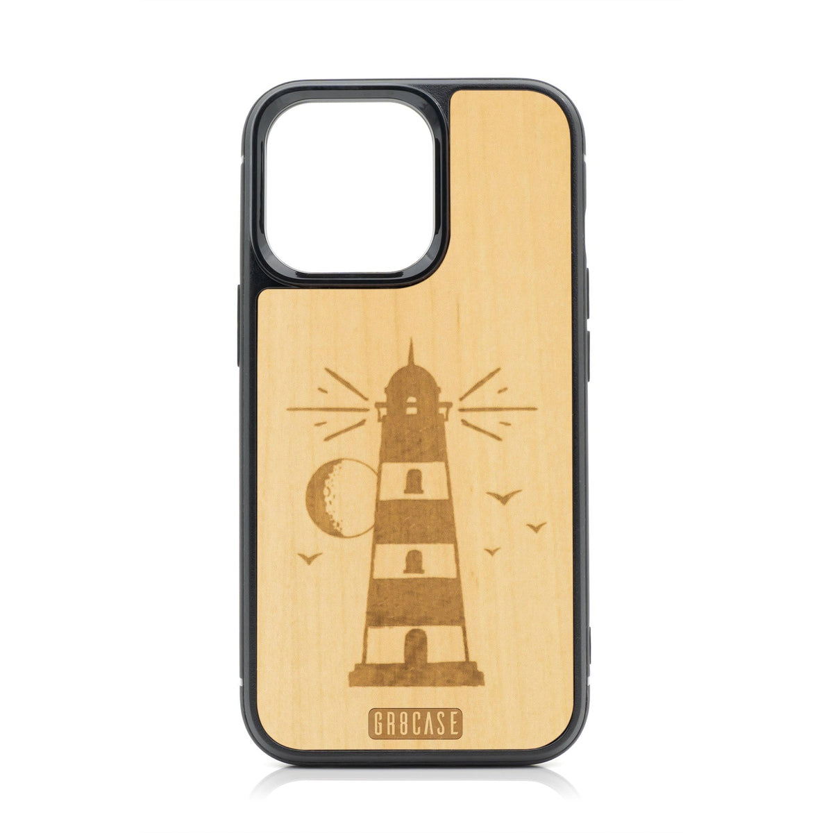 Midnight Lighthouse Design MagSafe Compatible Wood Case For iPhone 16 Pro