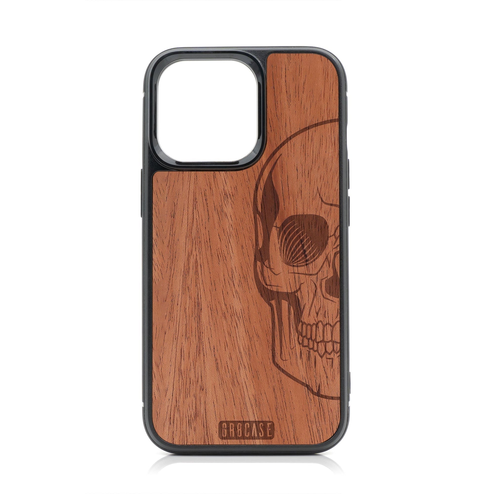 Half Skull Design MagSafe Compatible Wood Case For iPhone 16 Pro