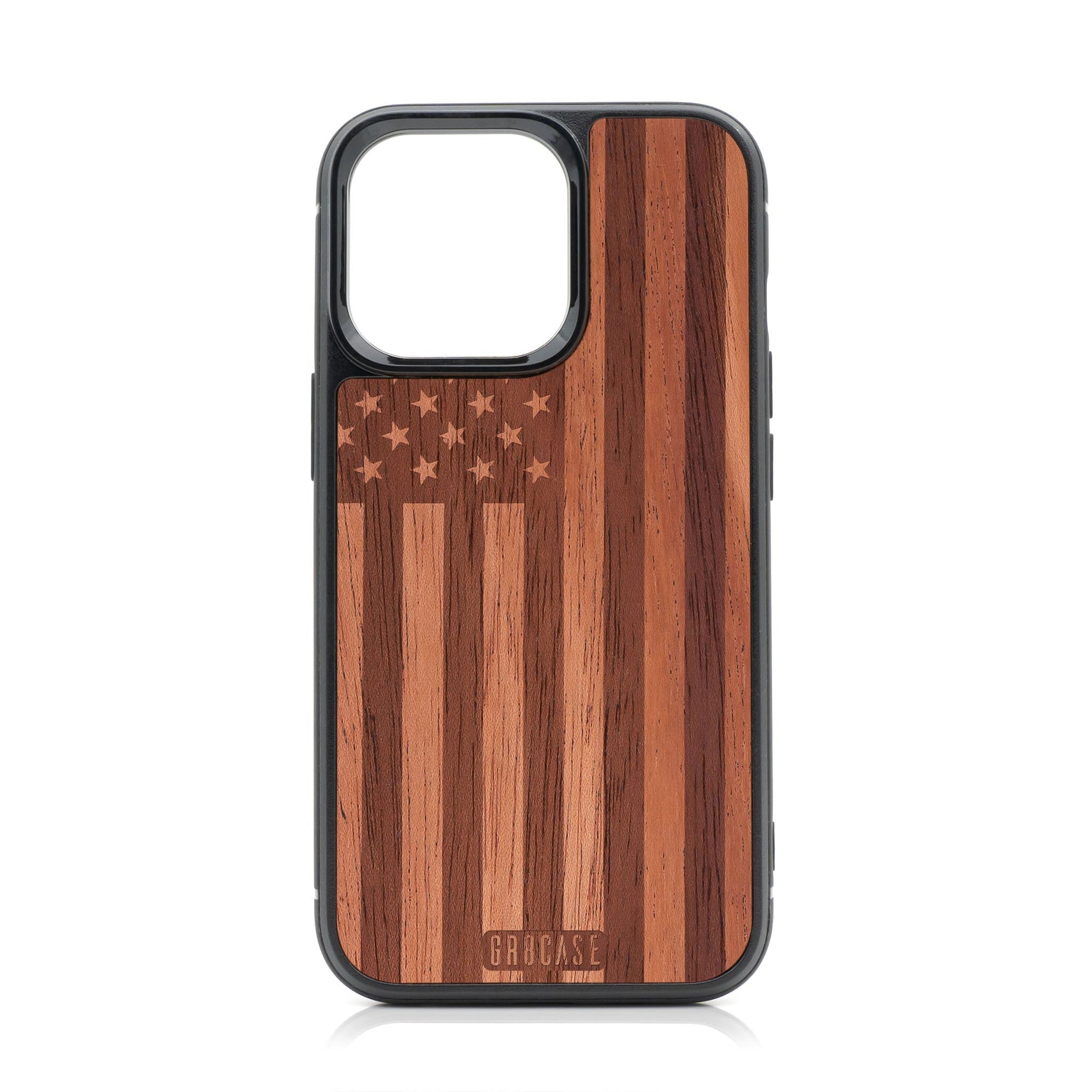 USA Flag Design MagSafe Compatible Wood Case For iPhone 16 Pro