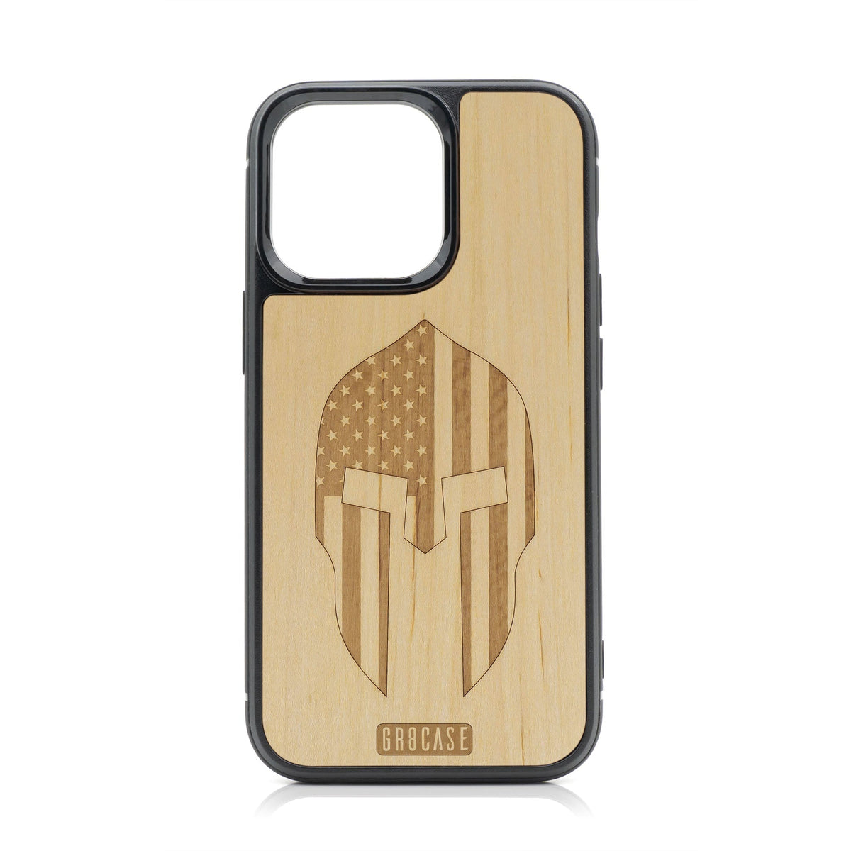 USA Spartan Helmet Design MagSafe Compatible Wood Case For iPhone 16 Pro