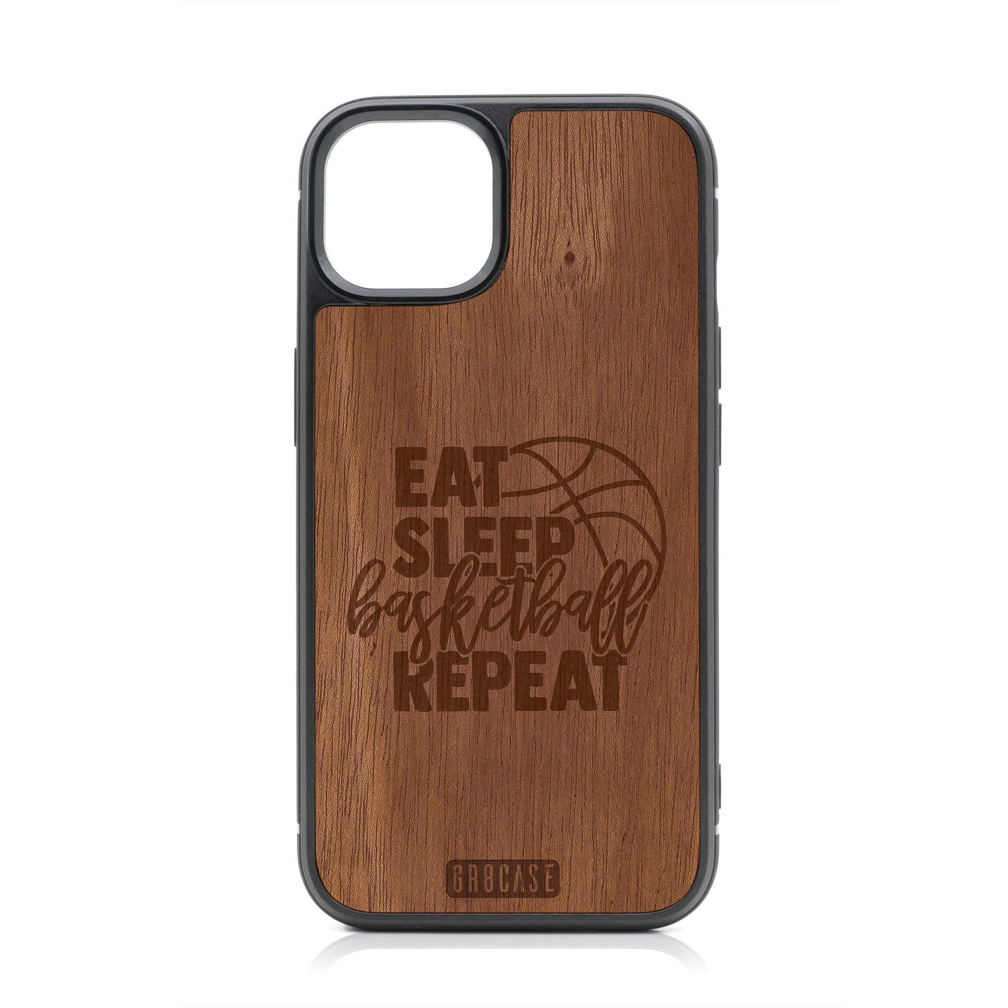 Eat Sleep Basketball Repeat Design MagSafe Compatible Wood Case For iPhone 16