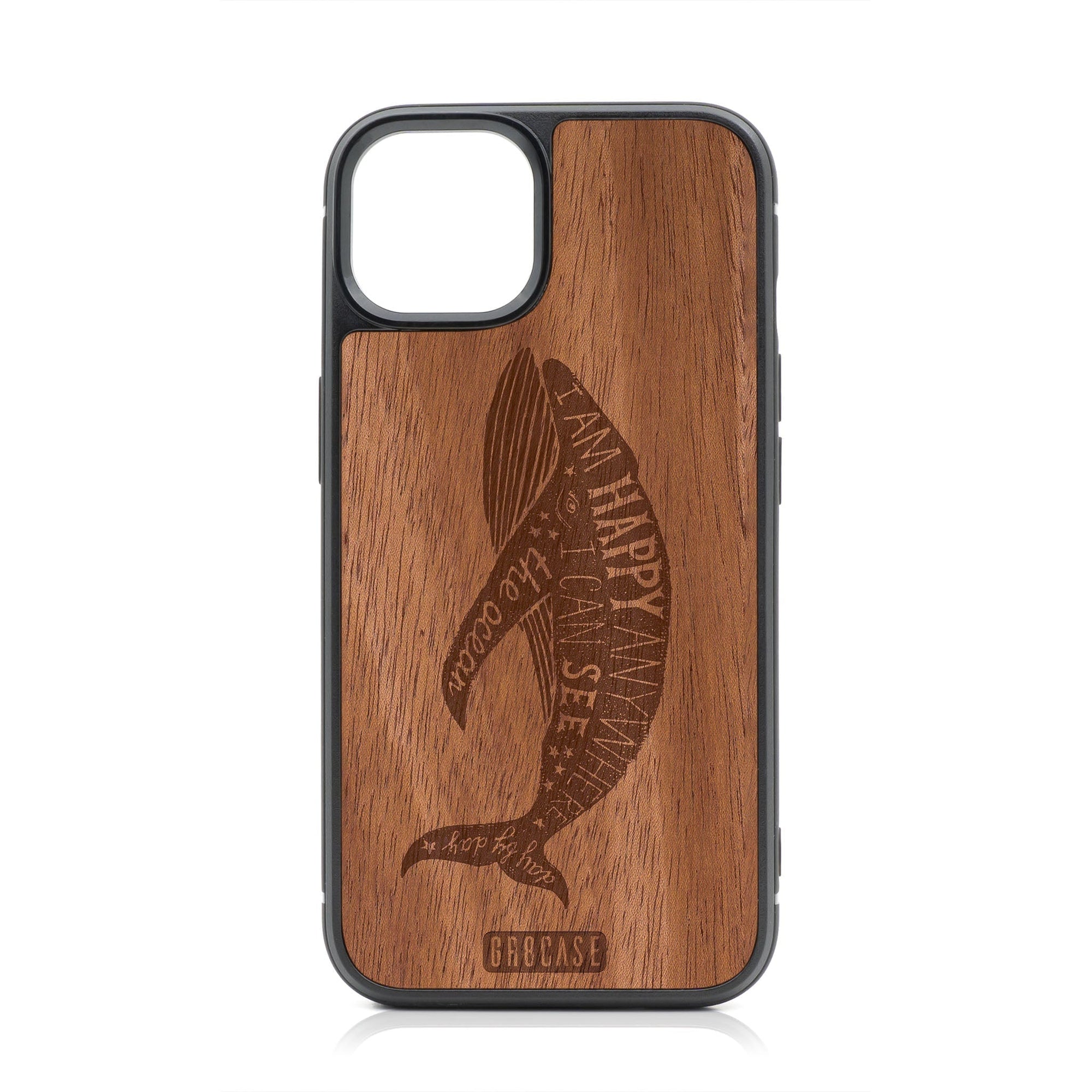 Happy Anywhere I Can See The Ocean (Whale) Design MagSafe Compatible Wood Case For iPhone 16