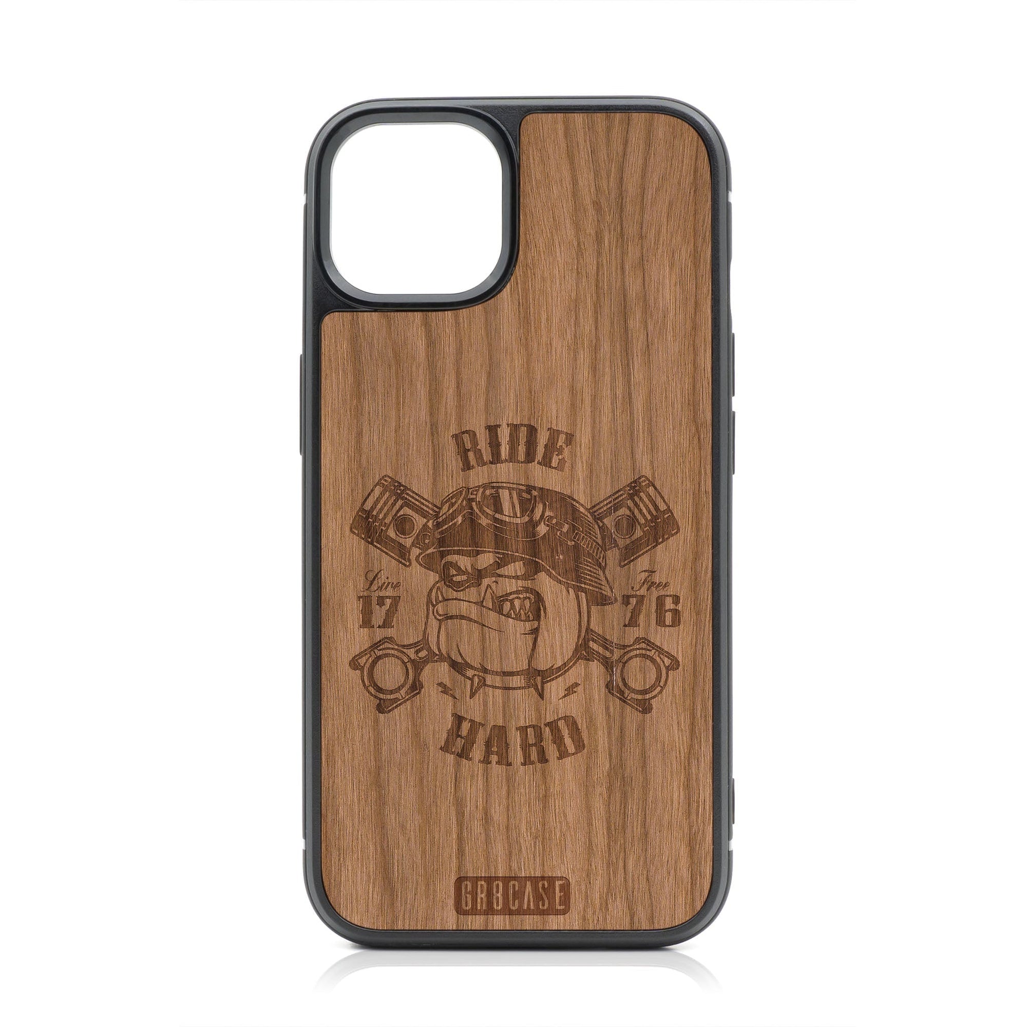 Ride Hard Live Free (Biker Dog) Design MagSafe Compatible Wood Case For iPhone 16