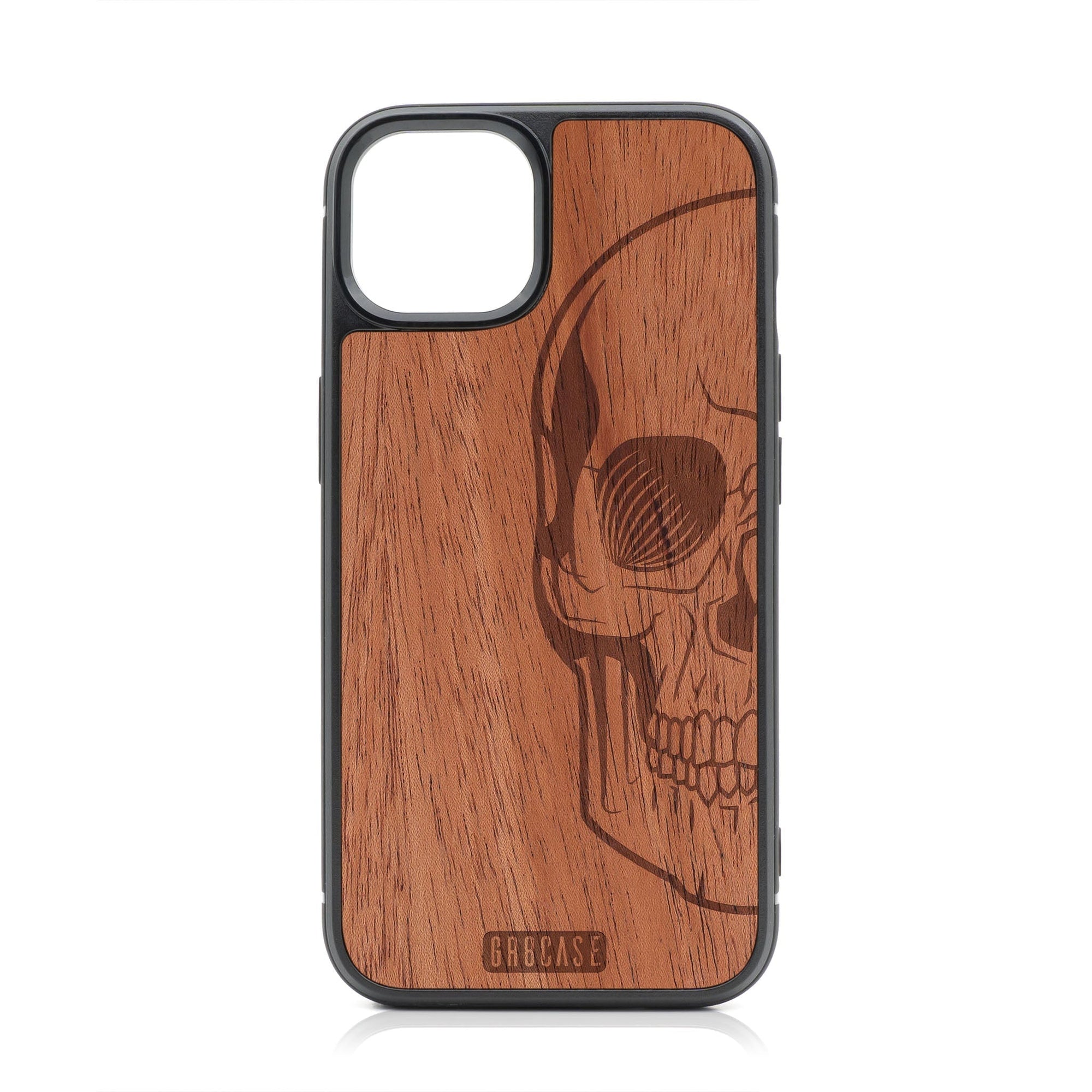 Half Skull Design MagSafe Compatible Wood Case For iPhone 16