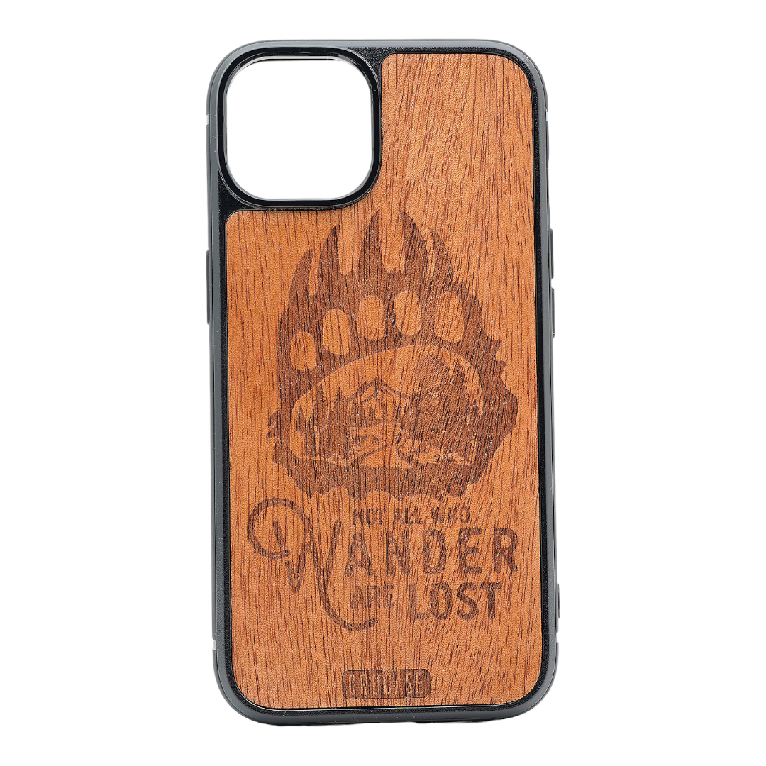 Not All Who Wander Are Lost Rustic Bear Claw Design Wood Case For iPhone 14