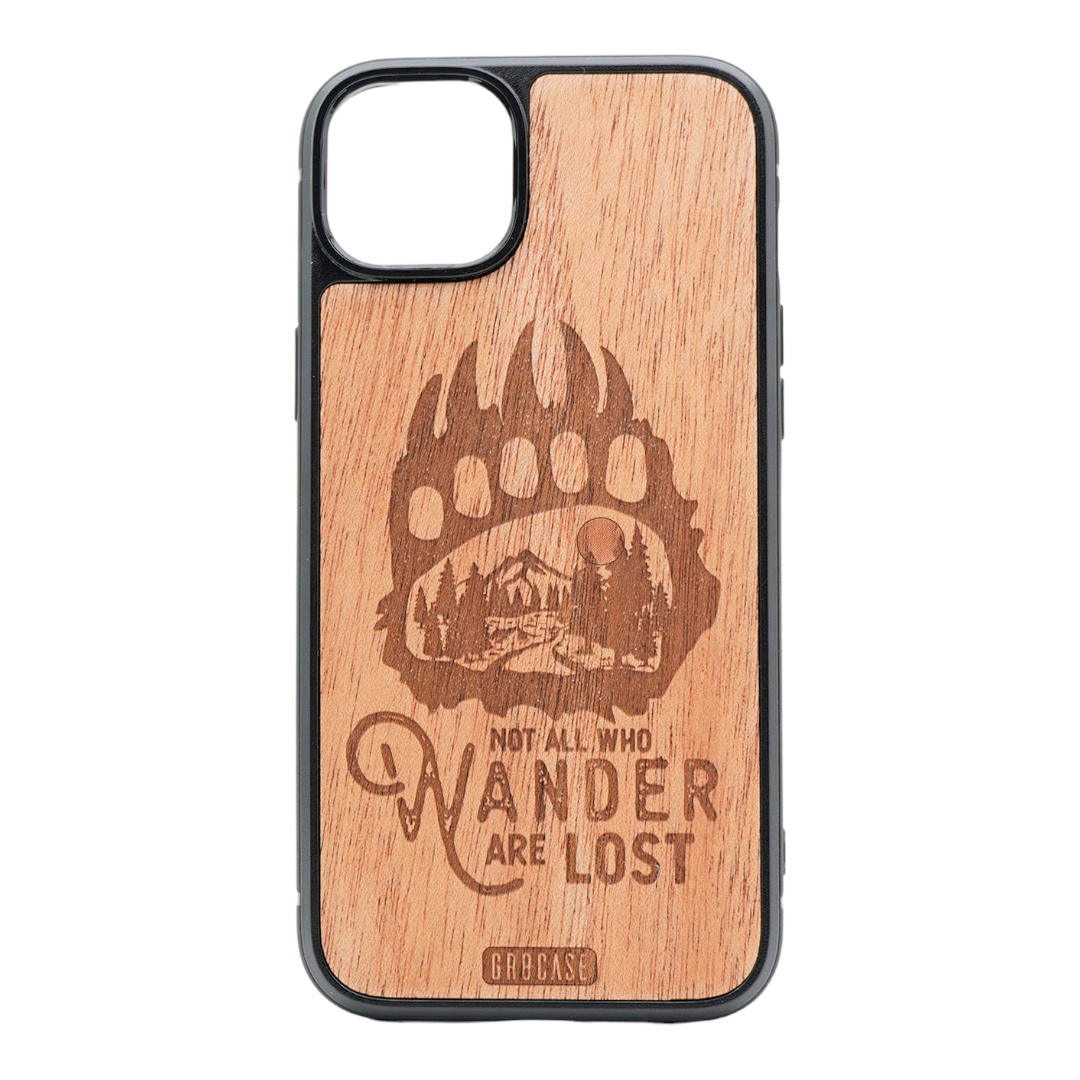 Not All Who Wander Are Lost Rustic Bear Claw Design Wood Case For iPhone 14 plus