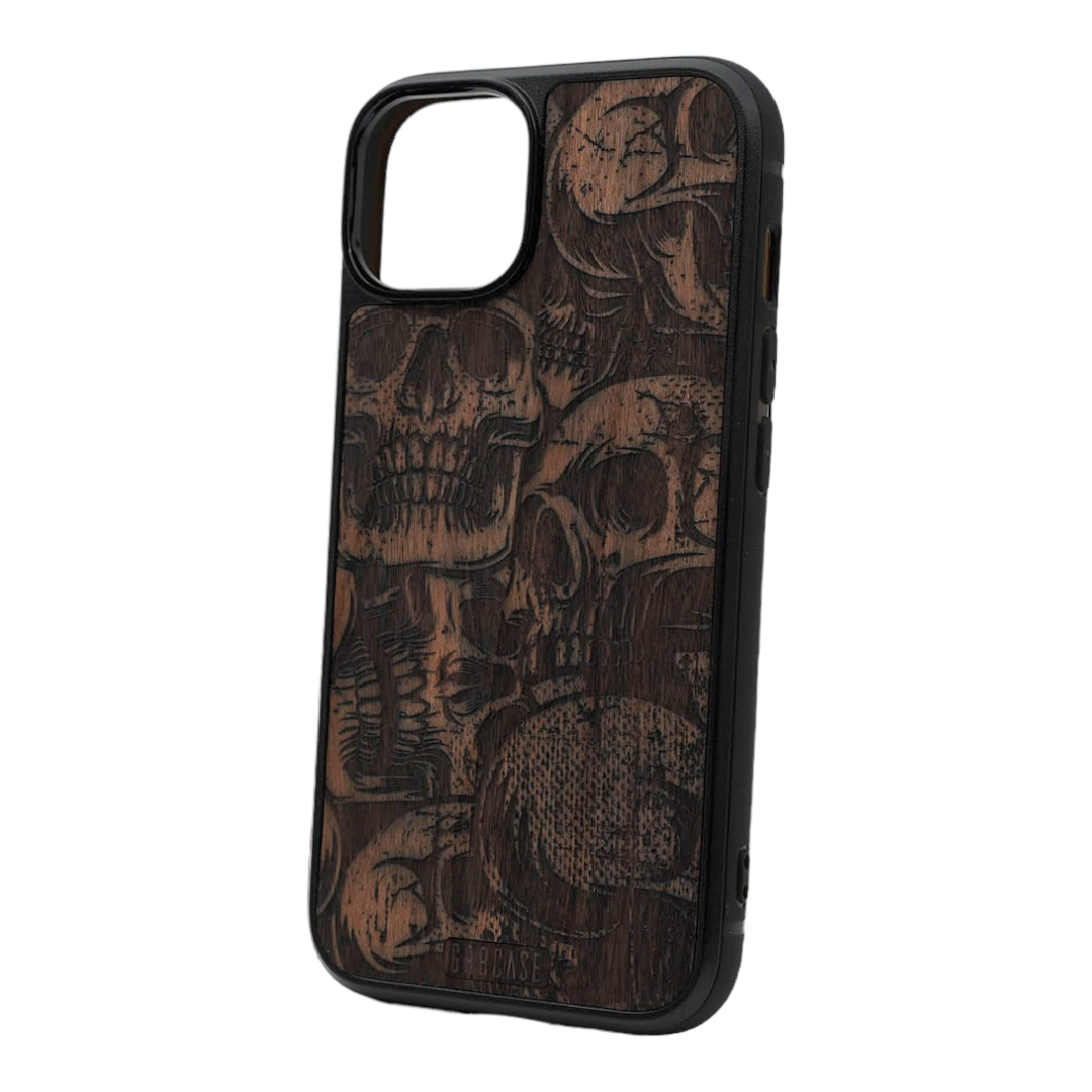 Skulls Design MagSafe Compatible Wood Case For iPhone 16 plus