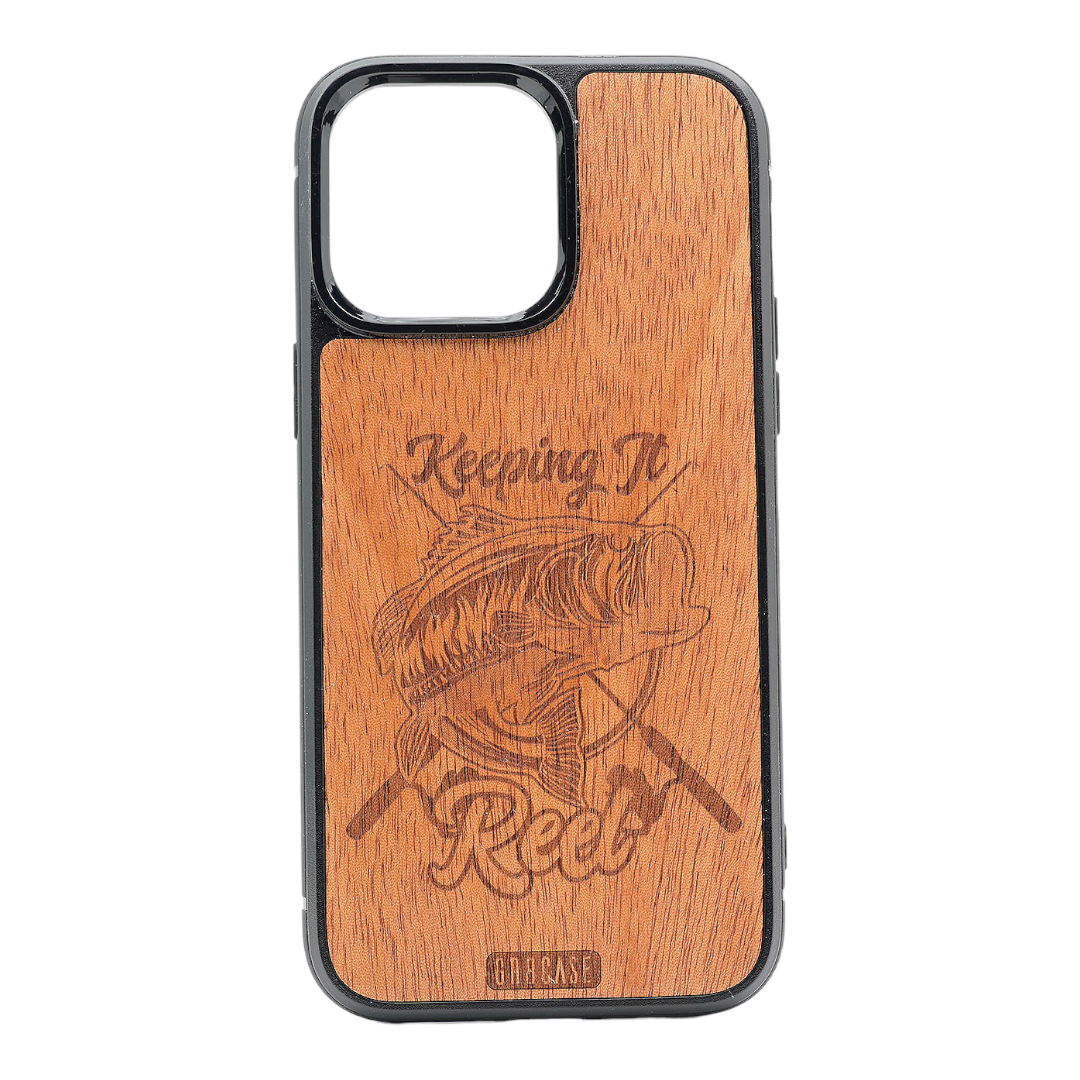 Keeping It Reel Fishing Design Wood Case For iPhone 14 Pro Max