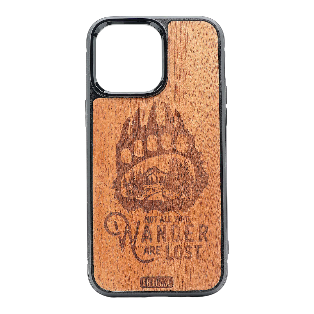 Not All Who Wander Are Lost Rustic Bear Claw Design Wood Case For iPhone 14 Pro Max