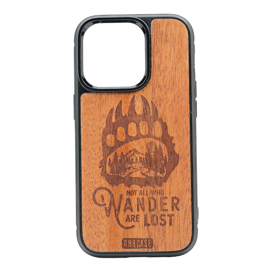 Not All Who Wander Are Lost Rustic Bear Claw Design Wood Case For iPhone 14 Pro